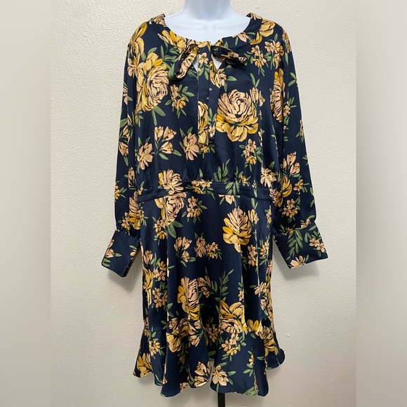 Jessica Simpson Dresses & Skirts - Jessica Simpson Womens Floral Long Sleeve Tie Neck Dress 3X Boho Feminine Garden